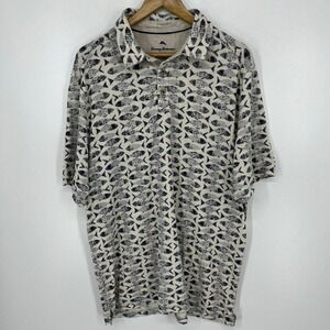 Tommy Bahama Mens LT Large Tall Fish Print Polo Shirt Linen Tencel Blue Grey